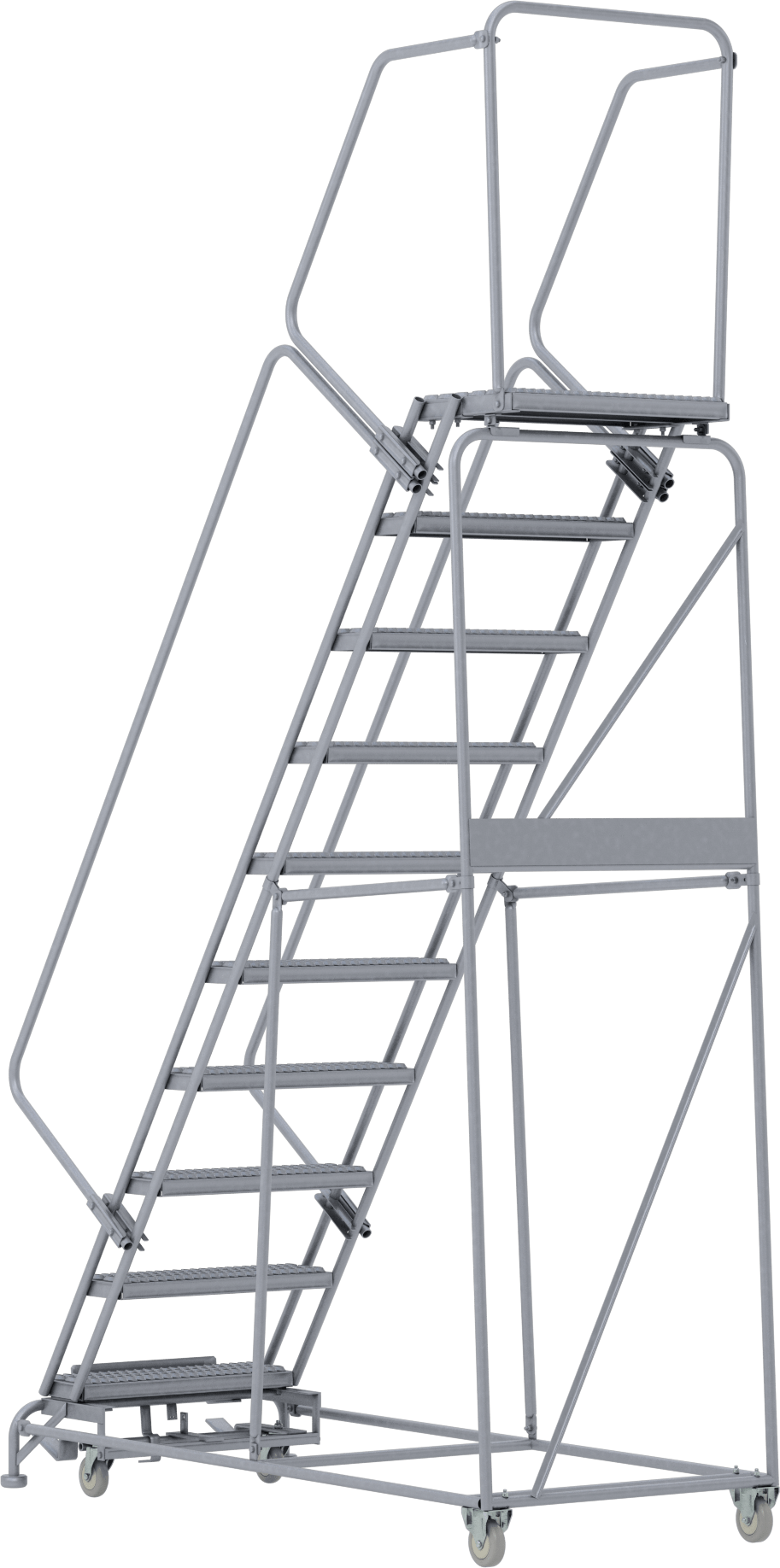 Montajlanmamış Tırtıklı Platformlu Tekerlekli Merdiven, 10 Kademeli, 8'4" Yükseklik x 14" Derinlik Platform, 11'1 inç Toplam Yükseklik