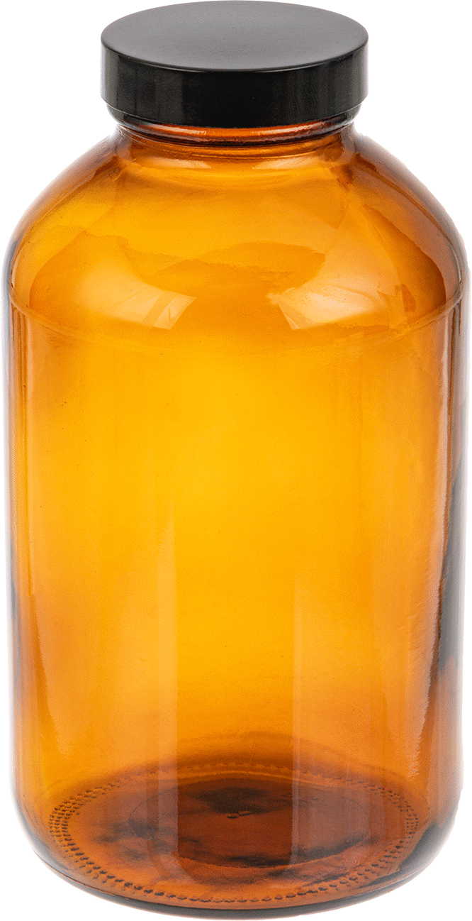 Kehribar Rengi Cam Kavanoz, Kaplamalı Kağıt Contalı, 32 FL oz/950 ml, 3-7/8" Çap — Glass, Paper, Phenolic, Plastic, Soda-Lime Glass, 32 f…