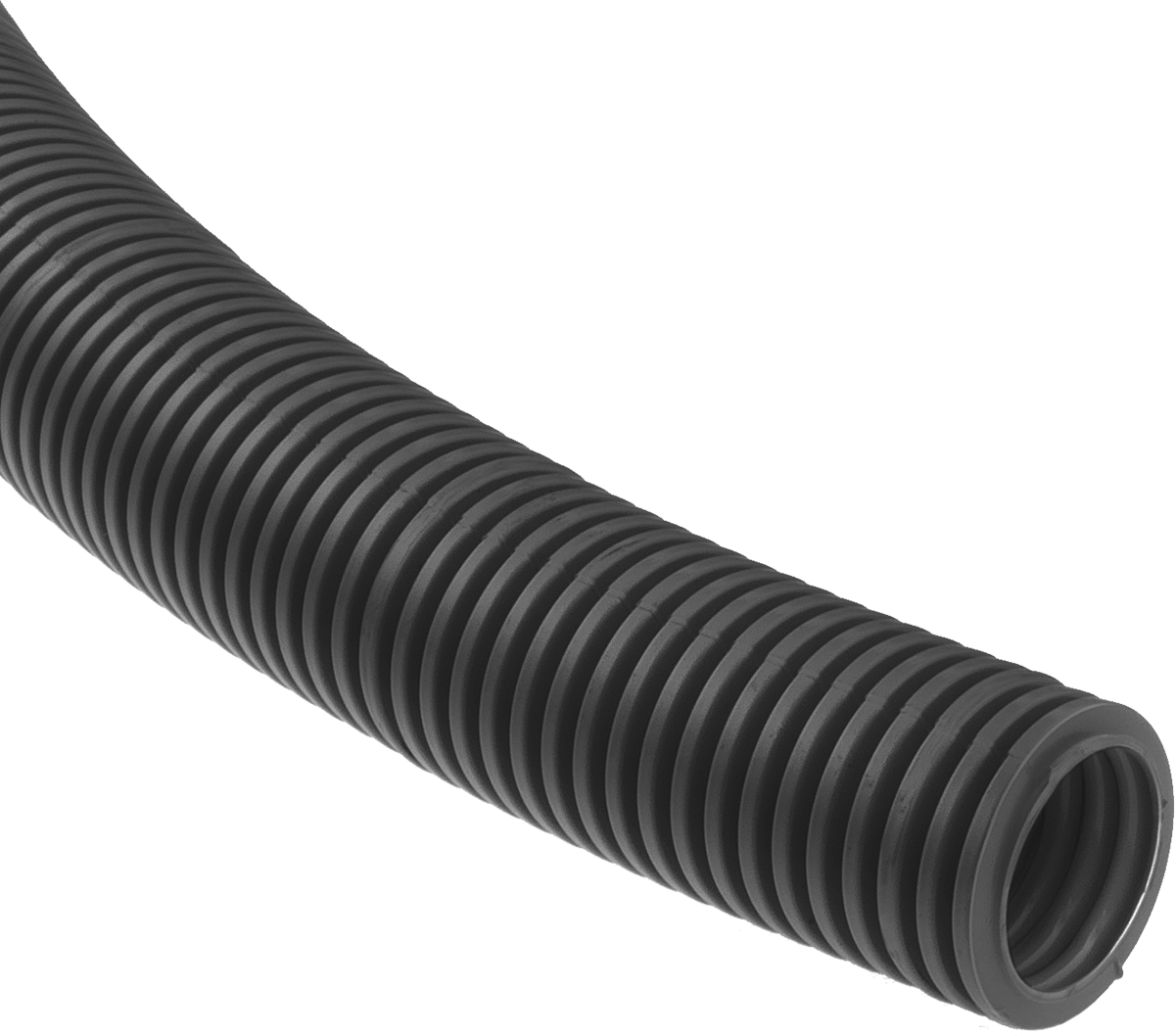 Sürekli Esnek Plastik Kanal, 0.89" İç Çap, 1.12" Dış Çap — Nylon, Plastic, Düz, Siyah