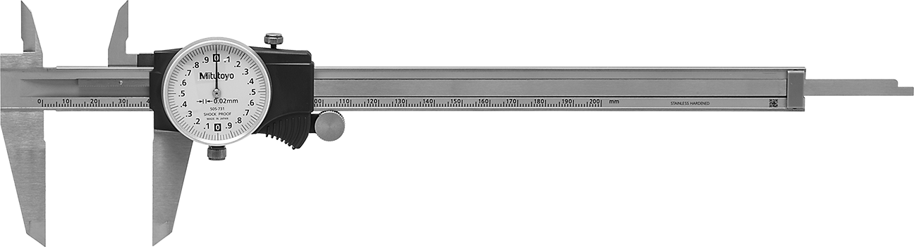 Mitutoyo Kadranlı Kumpas, Model Numarası 505-731, 0 mm ila 200 mm Ölçüm Aralığı — Kadran, Sarı, Paslanmaz Çelik