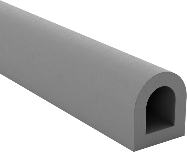 Yüksek Sıcaklık Kauçuk Kenar Contası, Yüzeye Montaj, İçi Boş, Yapışkan arka yüz, 7/64" Genişlik