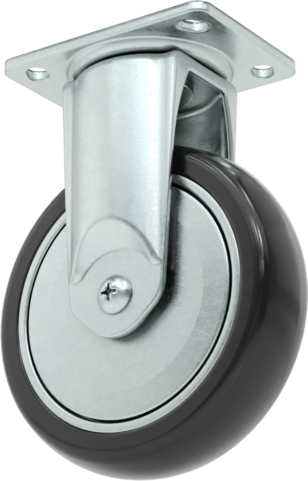 3-3/4" x 2-3/4" Plakalı Statik Kontrol Tekerlek, 5" x 1-1/4" Siyah Tread-on-Core Kauçuk Tekerlekli Sert — 6 1⁄2", Levha, 5"