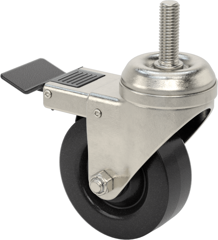 Paslanma ve Aşınmaya Dayanıklı Dişli Saplı Tekerlek, Total Locklu, 1/2"-13 Dişli ve 3-1/2" Çaplı Polipropilen Tekerlek