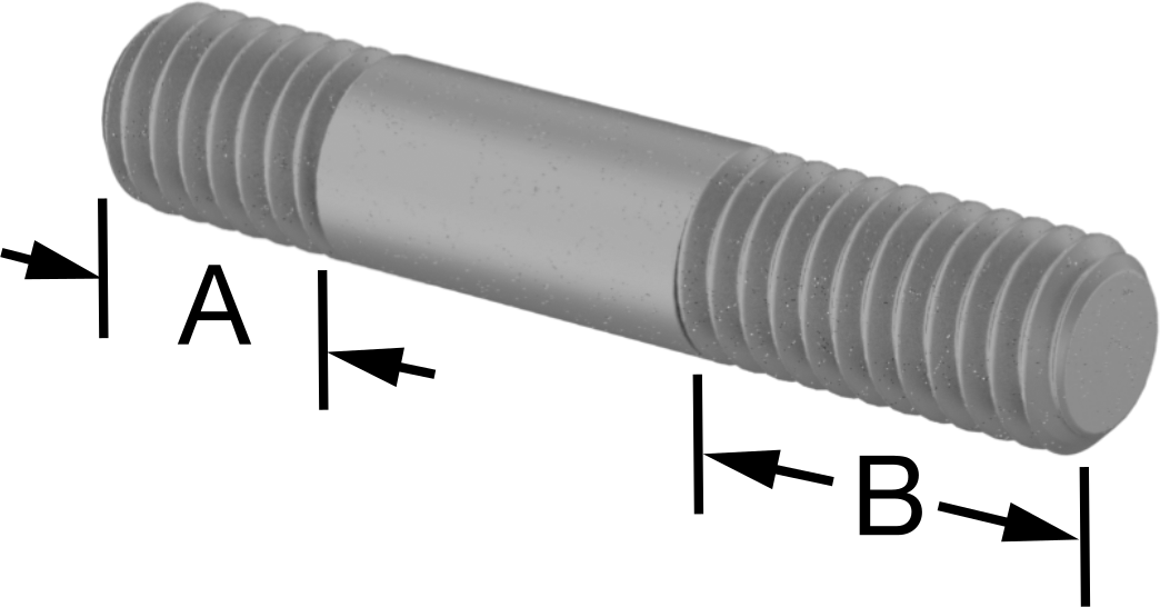 Her İki Ucu Dişli Titreşime Dayanıklı Montaj Saplaması, Çelik, 1/4"-20 Diş Boyutu, 1/2" x 1/2" Diş Uzunluğu, 1-1/2" Uzunluk