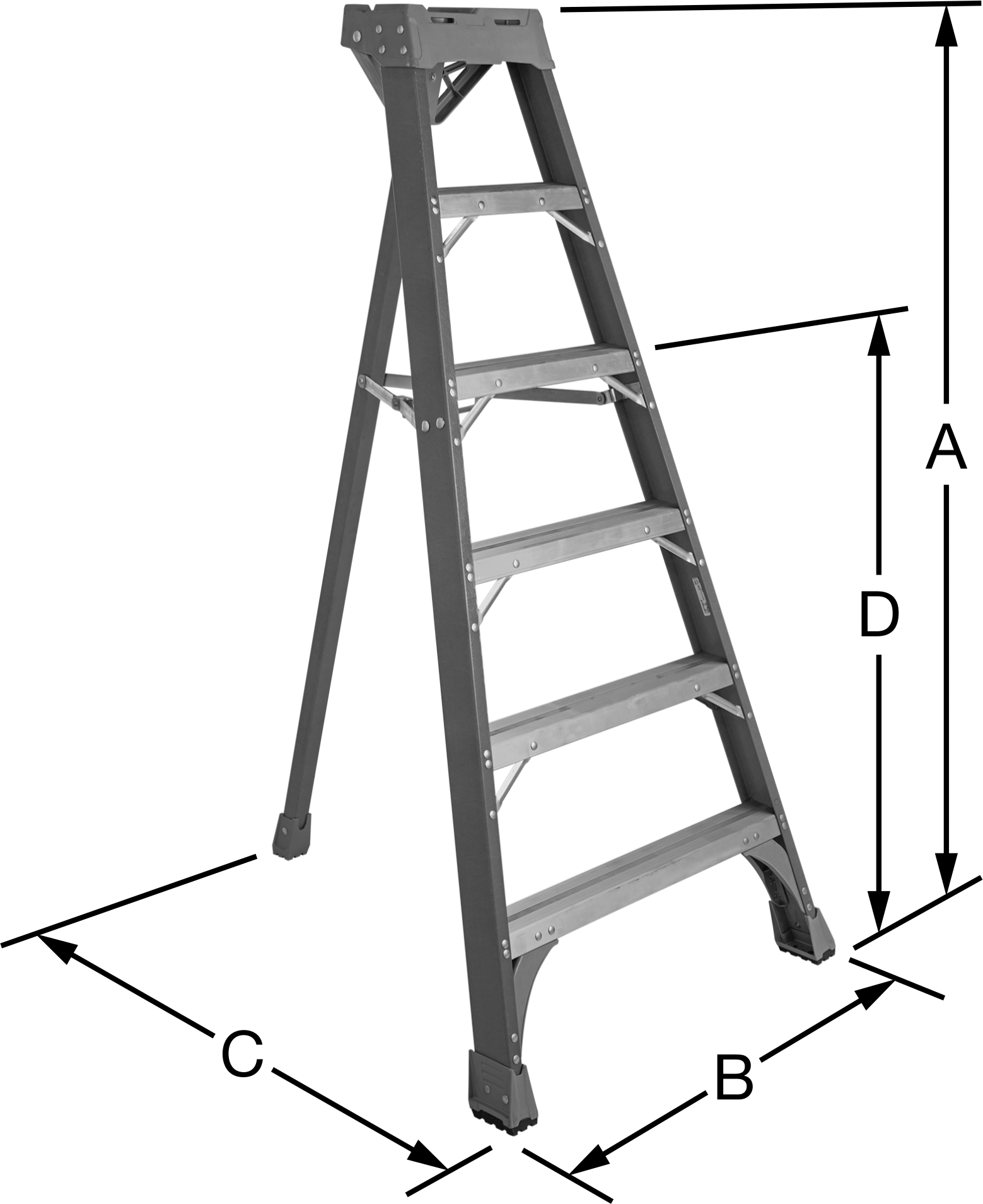 Üç Ayaklı Basamaklı Merdiven, 6 Fit Yükseklik x 36" Genişlik x 43" Derinlik Toplam
