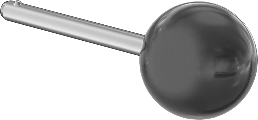 Hızlı Açılır Pim, Küresel Tutamak, Çinko Kaplamalı Karbon Çelik, 1/4" Çap, 2" Kullanılabilir Uzunluk