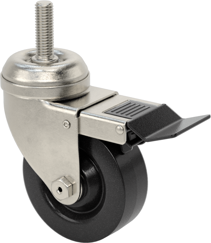 Paslanma ve Aşınmaya Dayanıklı Dişli Saplı Tekerlek, Total Locklu, 1/2"-13 Dişli ve 3-1/2" Çaplı Polipropilen Tekerlek