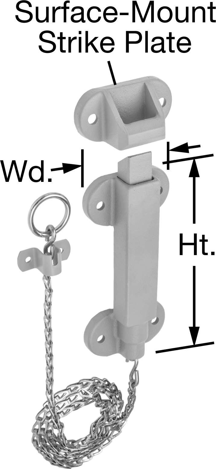 Zincirli Yaylı Kayar Cıvata Mandalları, 9" Yükseklik x 4-1/4" Genişlik
