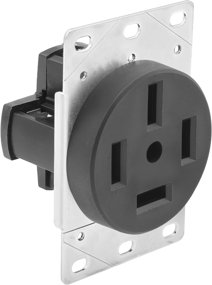 Düz Bıçaklı Konektör, Topraklanmamış 4 Yuvalı Tek Priz, NEMA 18-60, Siyah — 120V AC, 208V AC, Dişi, 60 amp