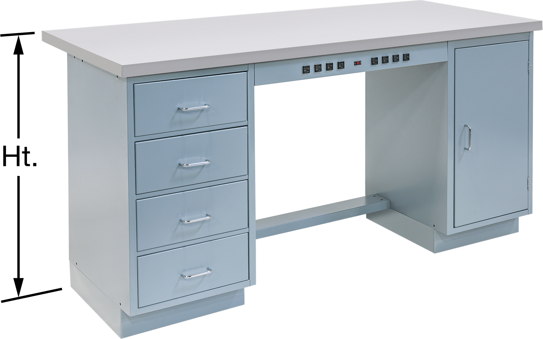 Dolap Tabanlı ve Elektrik Prizli Tezgah, 1.625" Kalınlığında Laminat Üst, 72" Genişlik, 1250 lbs. Kapasite