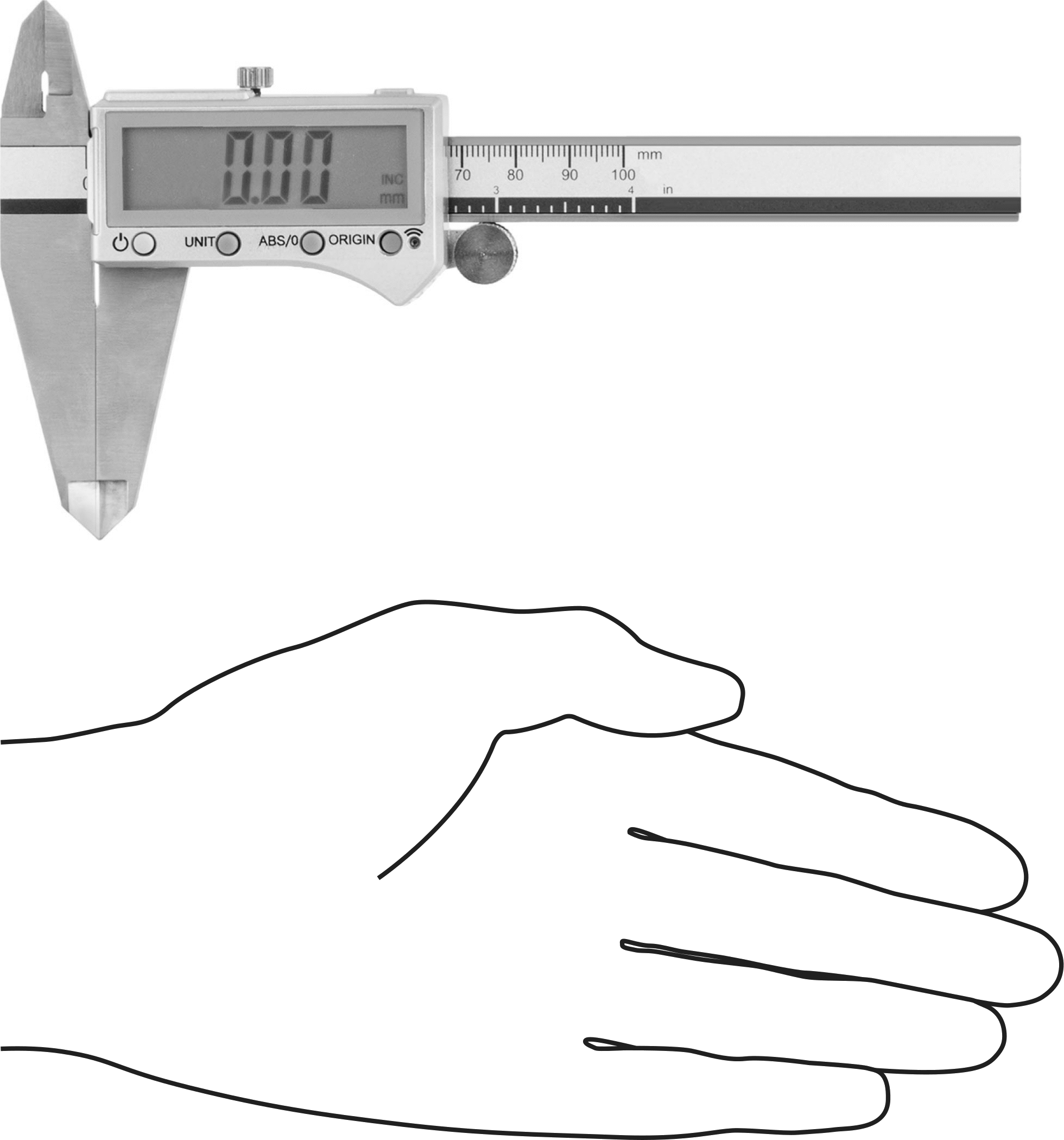 Dijital Kumpas, SPC Veri Çıkışlı, 0" ila 4" ve 0 mm ila 100 mm Aralık