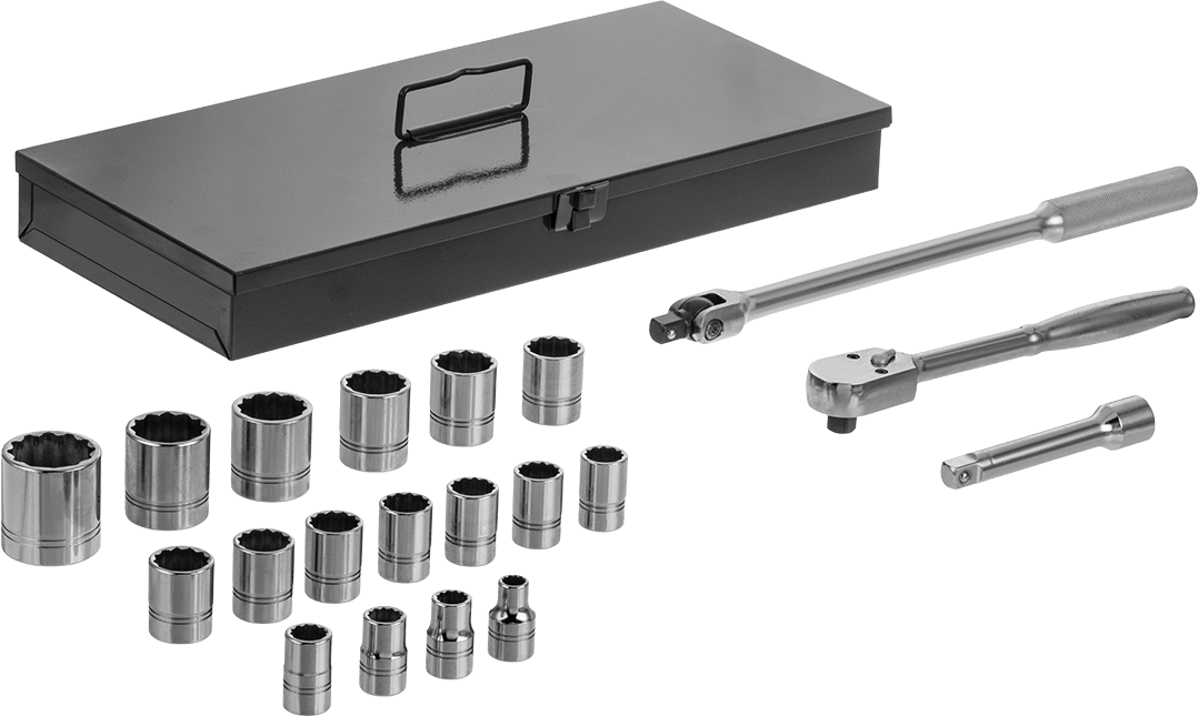 Tahrik Aletleri ile 12 Uçlu Lokma Anahtar Seti, 1/2" Kare Tahrik, 20 Parça