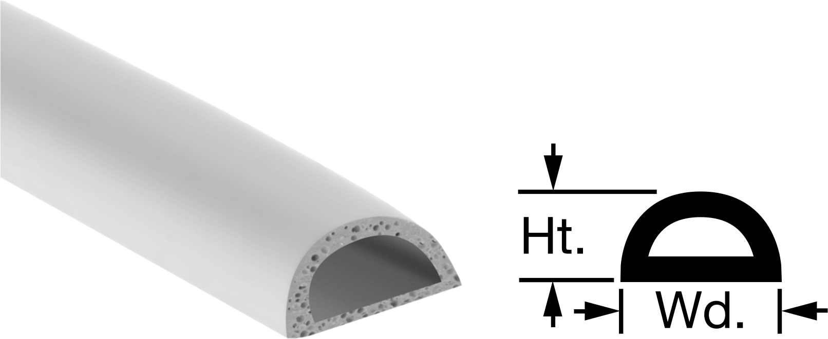Suya ve Hava Koşullarına Dayanıklı Köpük Kauçuk Kenar Contası, 3/8" Genişlik x 7/32" Yükseklik, Beyaz — İçi Boş, 7/32", EPDM Köpük