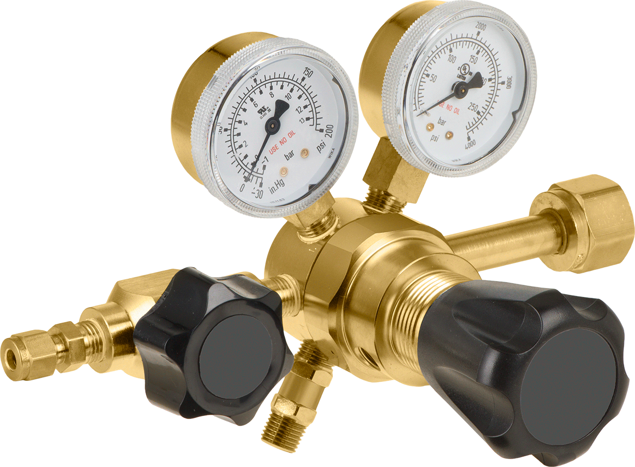 Yüksek Saflıkta Tank Montajlı Basınç Düzenleme Vanası, Pirinç Gövde, CGA 320 Ngo Dişi Giriş, 1 Kademeli, 0-125 PSI