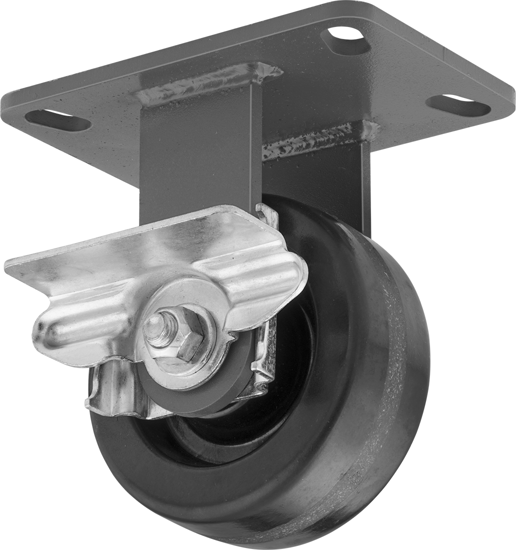 6-1/2" x 4-1/2" Plakalı Yüksek Kapasiteli Kingston Tekerlek, Sağ Taraf Frenli ve 5 inç Çapında Fenolik Tekerlekli Sert — 5", Levha, Sert
