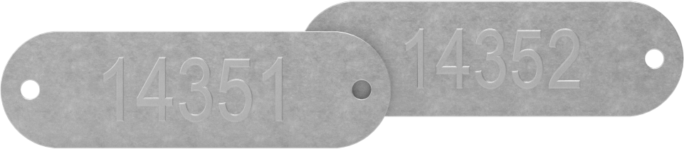 Kabartmalı Mesaj Plakası, Numaralı, Paslanmaz Çelik Dikdörtgen, 3/4" yüksekliğinde x 2-1/2" genişliğinde