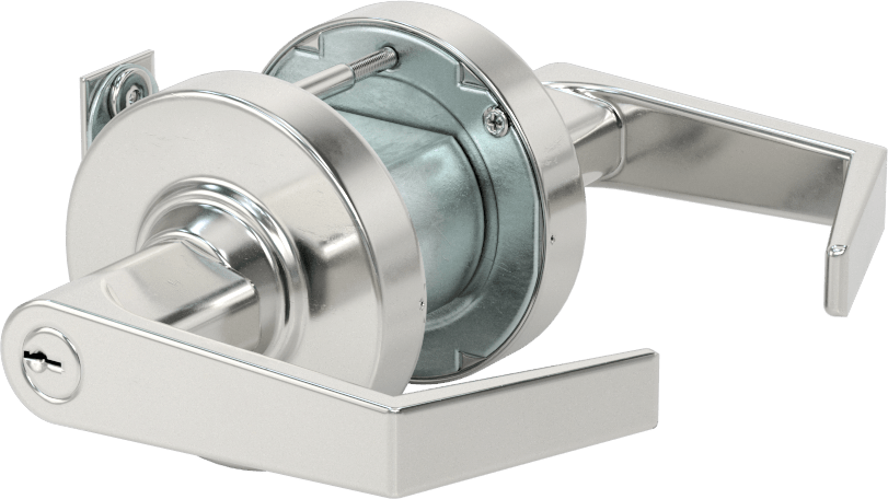 Schlage Alx Kapı Kolu, C Yiv, Anahtar ve Düğme Kilitli, 2-3/8" Boğaz Mesafesi, Krom