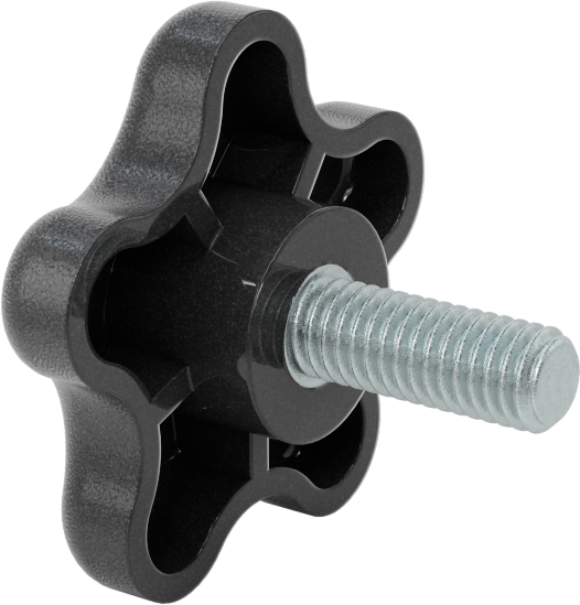 Plastik Beş Kollu Topuz, 3/8"-16 Dişli Saplamalı, 2-1/4" Genişlikte Başlık