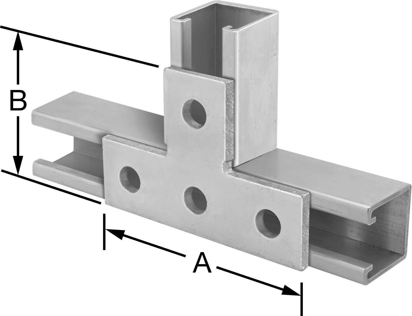 Strut Kanalı Braketi, T, Siyah Toz Boyalı Çelik, 5-3/8" x 3-1/2"