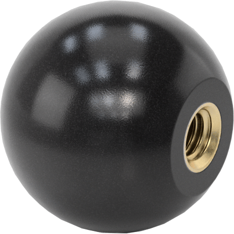 Siyah Fenolik Top Düğme, M6 x 1 mm Dişli Delikli, 25 mm Baş Çapı — M6 × 1 mm, Fenolik, 25 mm