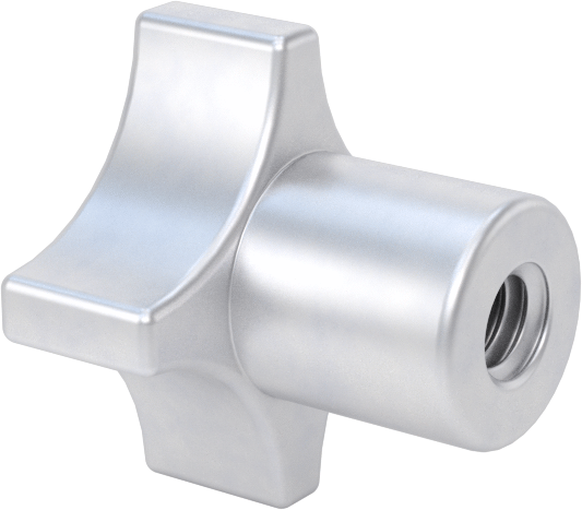 Alüminyum dört kollu topuz, 1/4"-20 Dişli 1/2" Derinlikte Delikli