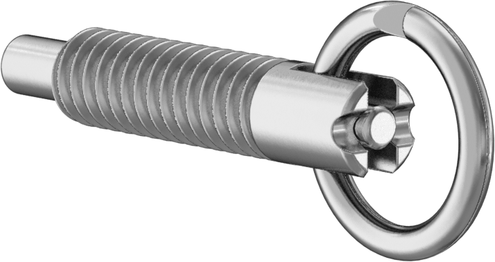 18-8 Paslanmaz Çelik Halka Tutamaklı Geri Çekilebilir Yaylı İtici, Twist-Lock, 1/4"-20 Diş