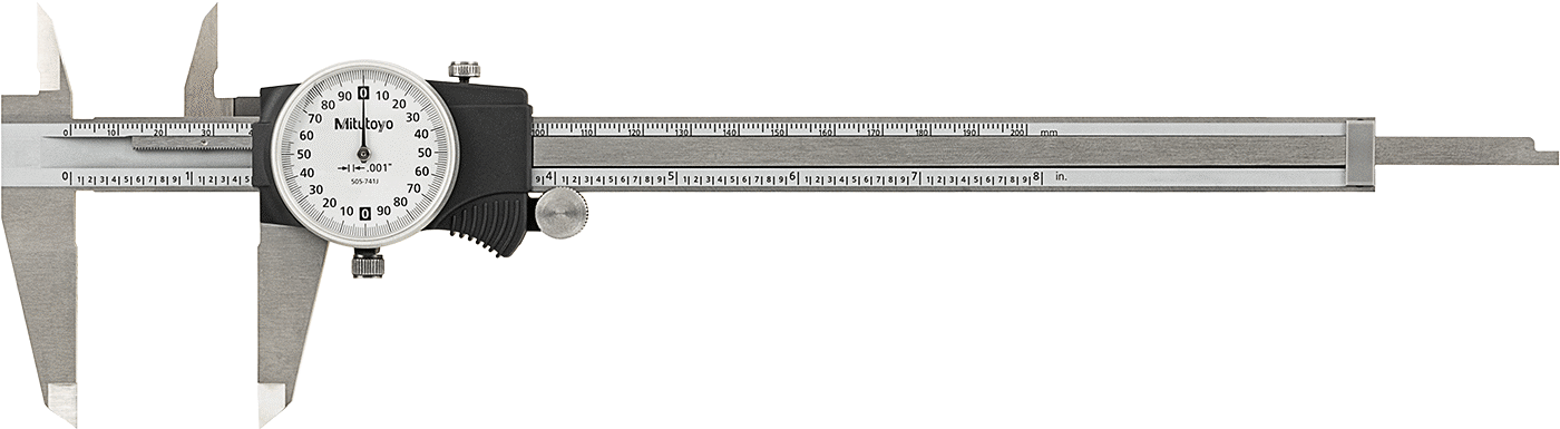 Mitutoyo Kadranlı Kumpas, NIST Sertifikalı, Model Numarası 505-741J, 0" ila 8" Aralığı — Kadran, Beyaz, Paslanmaz Çelik