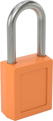 Etiketli Ekstra Boşluklu Kilitli Asma Kilit, Master Lock 410-Turuncu Gövde, #By2 Anahtara Uyumlu Anahtar