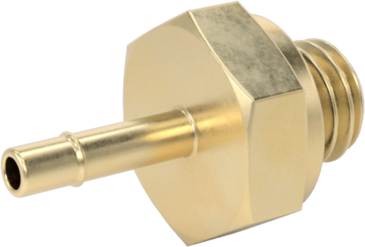 Pirinç Düşük Basınçlı Tırnaklı Boru Bağlantısı, Altıgen Gövde Adaptörü, 1/16" Boru İç Çapı x 10-32 Erkek, 1 Çengelli — 1⁄16", Düz, Barbed…