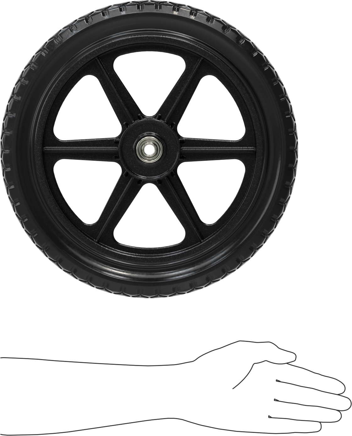 Çivili İçi Boş, Patlamayan Düz Tekerlek, Polipropilen Plastik Çekirdek, 14" Çap x 1-3/4" Genişlik