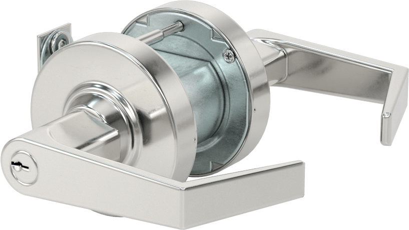 Schlage Alx Kapı Kolu, C Yiv, Anahtar Kilitli, 2-3/8" Boğaz Mesafesi, Krom