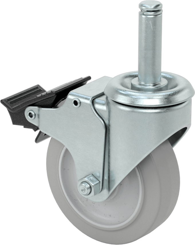 Sürtünmeli Tutuşlu Mil Dönüşlü Tekerlek, Segmanlı, Total Lock ve 4" Çapında 65A Kauçuk Tekerlek