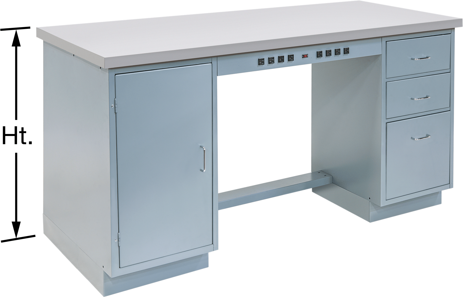 Dolap Tabanlı ve Elektrik Prizli Tezgah, 1.625" Kalınlığında Laminat Üst, 72" Genişlik, 1200 lbs. Kapasite
