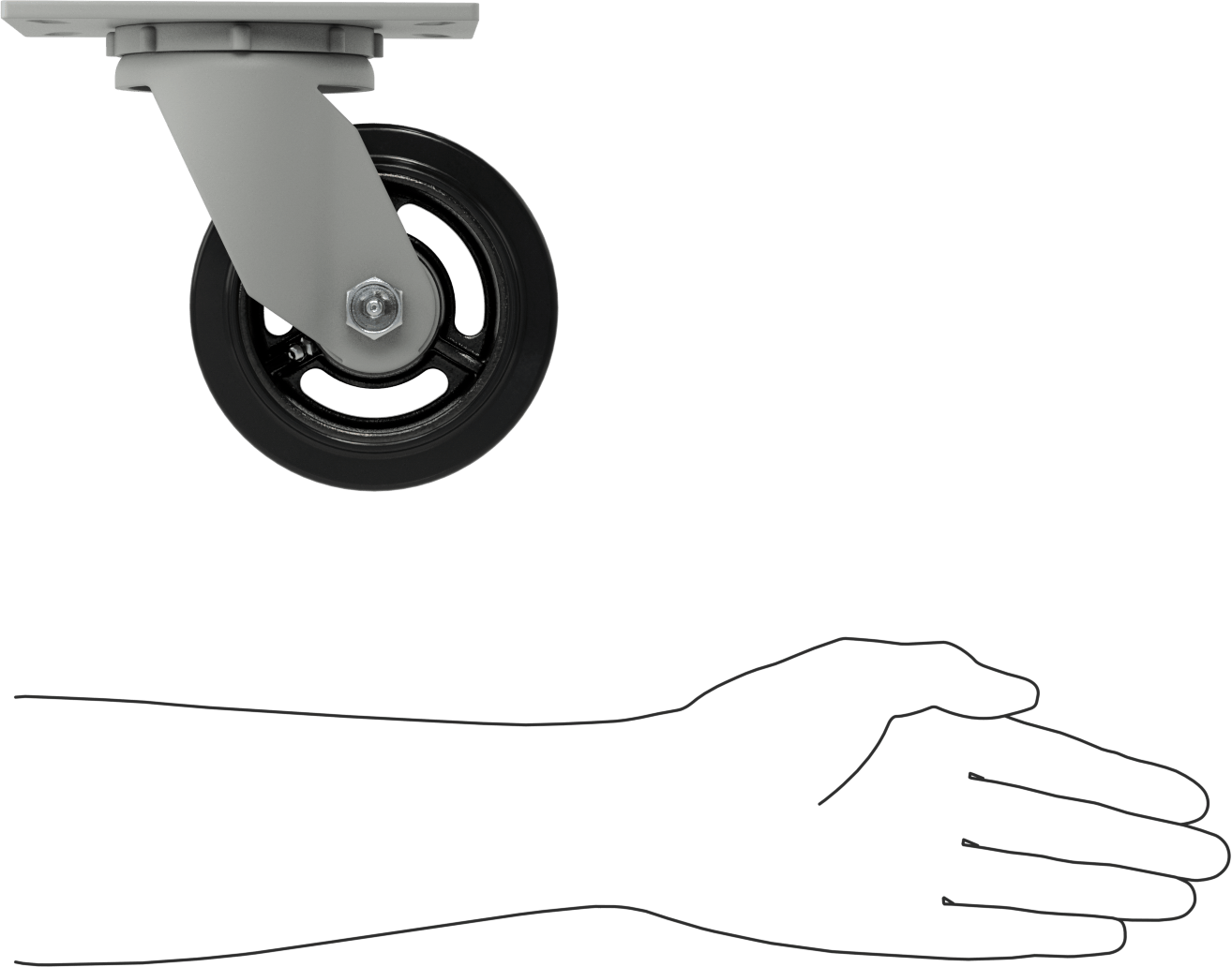 6-1/4" x 4-1/2" Plakalı Mauler Tekerlek, 5" Çapında Kauçuk Tekerlekli Döner Tekerlek