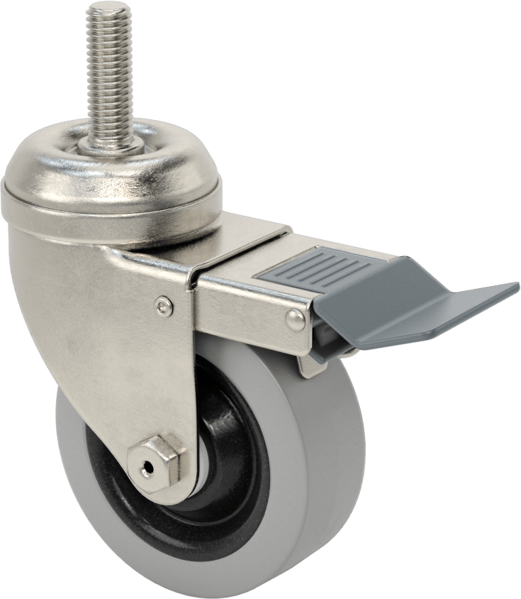 Paslanma ve Aşınmaya Dayanıklı Dişli Saplı Tekerlek, Total Locklu, 1/2"-13 Diş ve 3-1/2" Çaplı Kauçuk Tekerlek