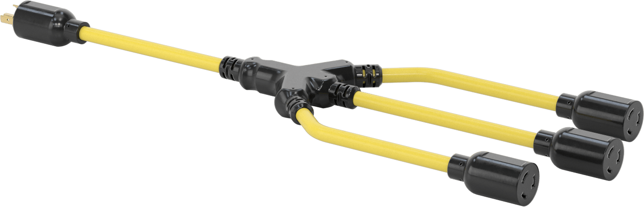 Elektrik Kablosu Adaptörü, 3 Çıkışlı, NEMA L5-20 Fiş x Priz, 1-1/2 Fit Uzunluk — 20 amp, 1 1⁄2 ft., 12