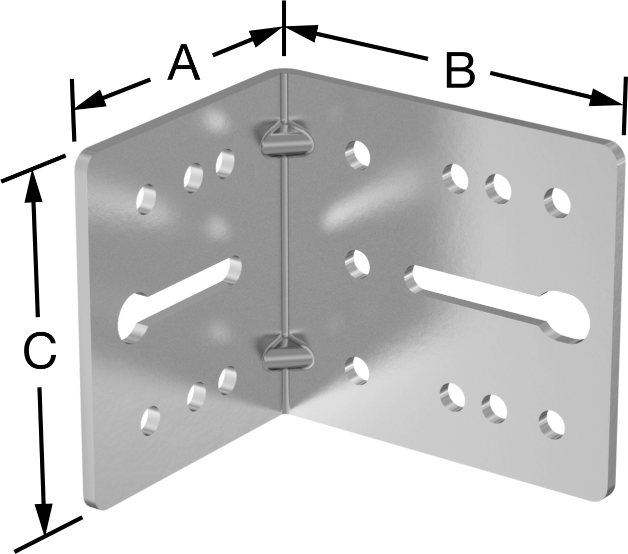 Köşe Braketi, Nikel Kaplı Çelik, 1-3/4" x 2-3/16" x 2" — Nikel Kaplı Çelik, Vida Takma, 0.08"
