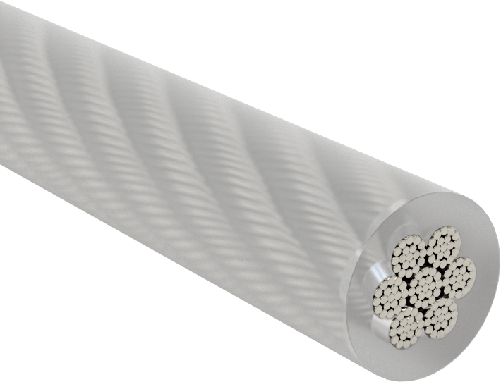 Naylon Kaplı Tel Halat, Paslanmaz Çelik, Paslanmaz Çelik, 1/4" Çap, 3/8" Çaplı Kaplamalı, Mil-Dtl-83420 — 1⁄4", 3⁄8", Kaplamalı