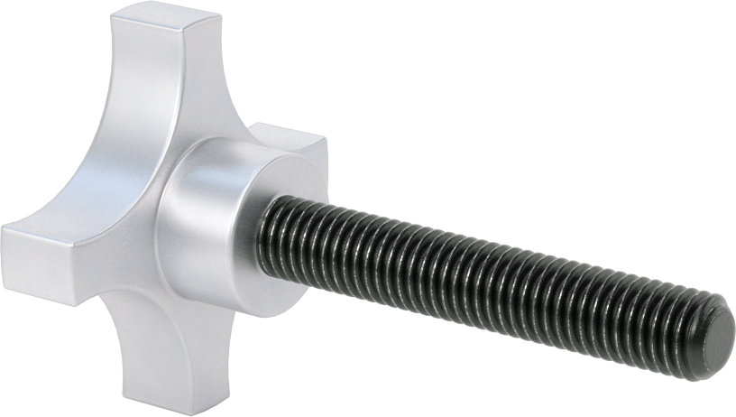 Alüminyum dört kollu topuz, 1/2"-13 Dişli 3" Uzunlukta Saplama, 9/16" Baş Yüksekliği
