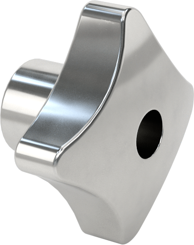 Paslanmaz Çelik Dört Kollu Topuz, 1/4" Çapında 3/4" Derinlikte Delikli — 1⁄4", Dişsiz Delik, 303 Stainless Steel, Stainless Steel