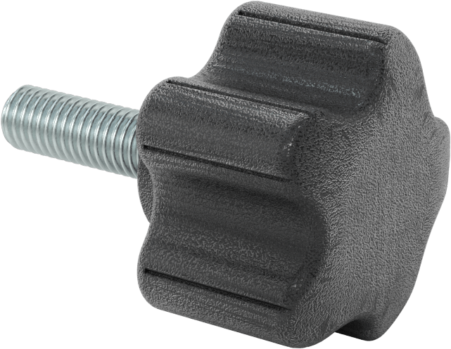 Rahat Tutuşlu Plastik Beş Kollu Topuz, M8 x 1.25 mm Dişli 25 mm Uzunlukta Saplama, 39 mm Genişliğinde Başlık