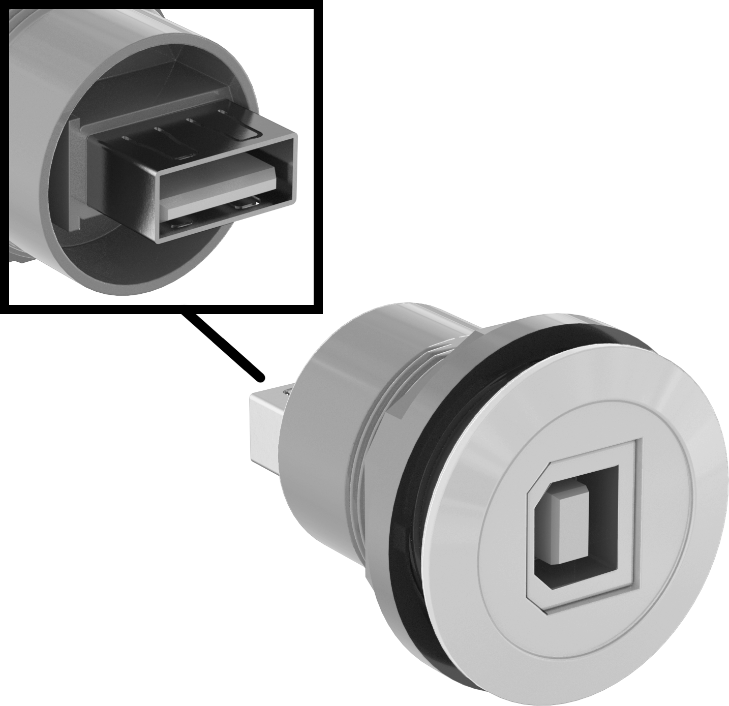 Panele Monte 2.0 USB Adaptörü, B Dişi x A Dişi, Gümüş — Adaptör, 2.0, Düz
