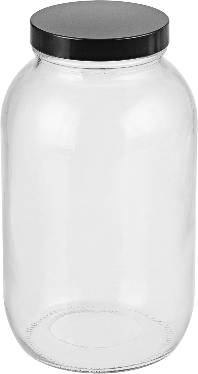 Şeffaf Cam Kavanoz, Kaplamalı Kağıt Contalı, 64 FL oz/1900 ml Kapasite — Glass, Paper, Phenolic, Plastic, Soda-Lime Glass, 64 fl. oz., 1,…