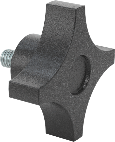 Dört Kollu Tutma Yerli Düğme, Polipropilen, 5/16"-18 Diş x 1/2" Uzunlukta Saplama, 2-1/4" Çaplı Başlık — 5⁄16"-18, 1⁄2", Polipropilen