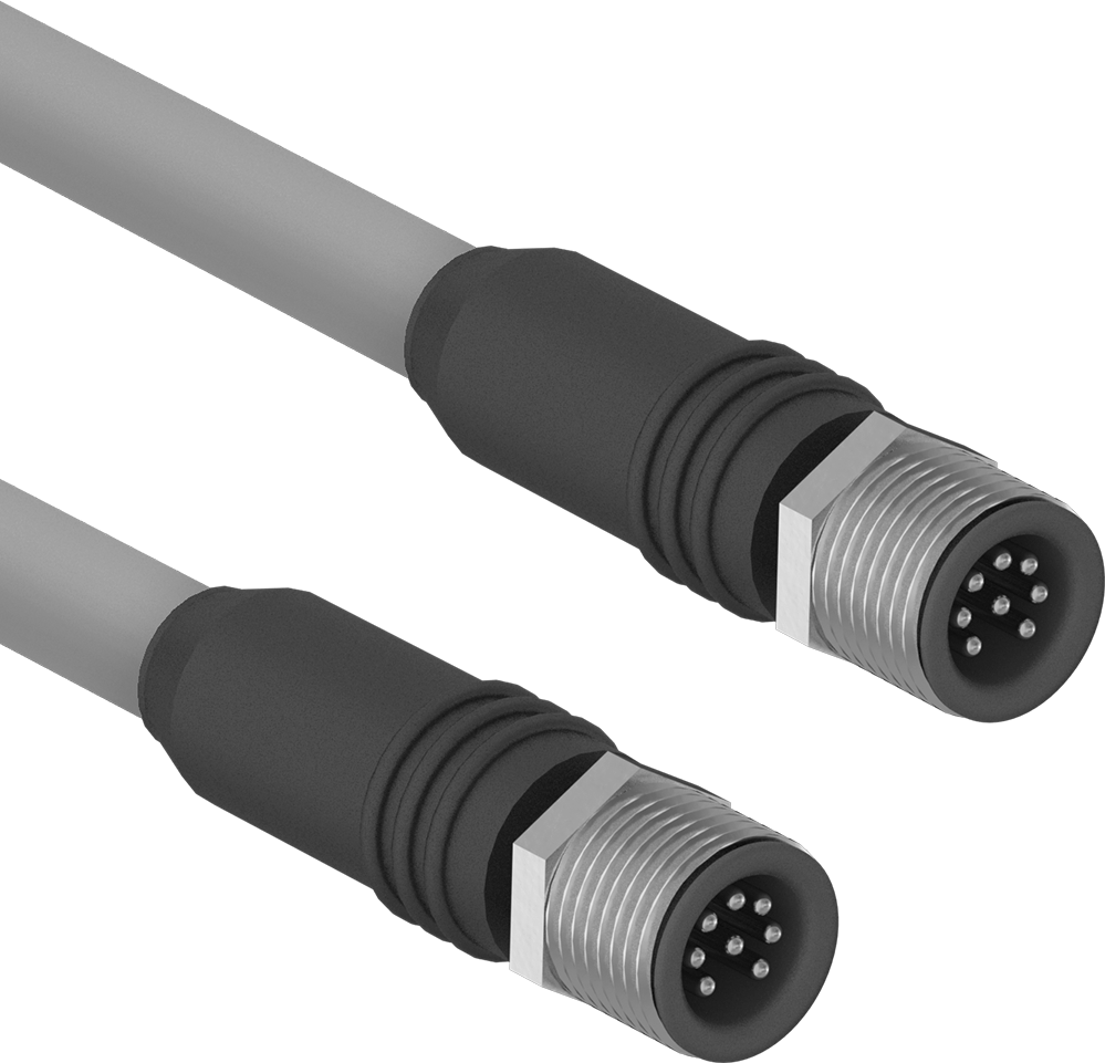 M12 Konektörlü Ethernet Kablosu, A Kodlu Fişler, Çift Korumalı, 3 Fit Uzunluk — 8, Çift Korumalı, 5e