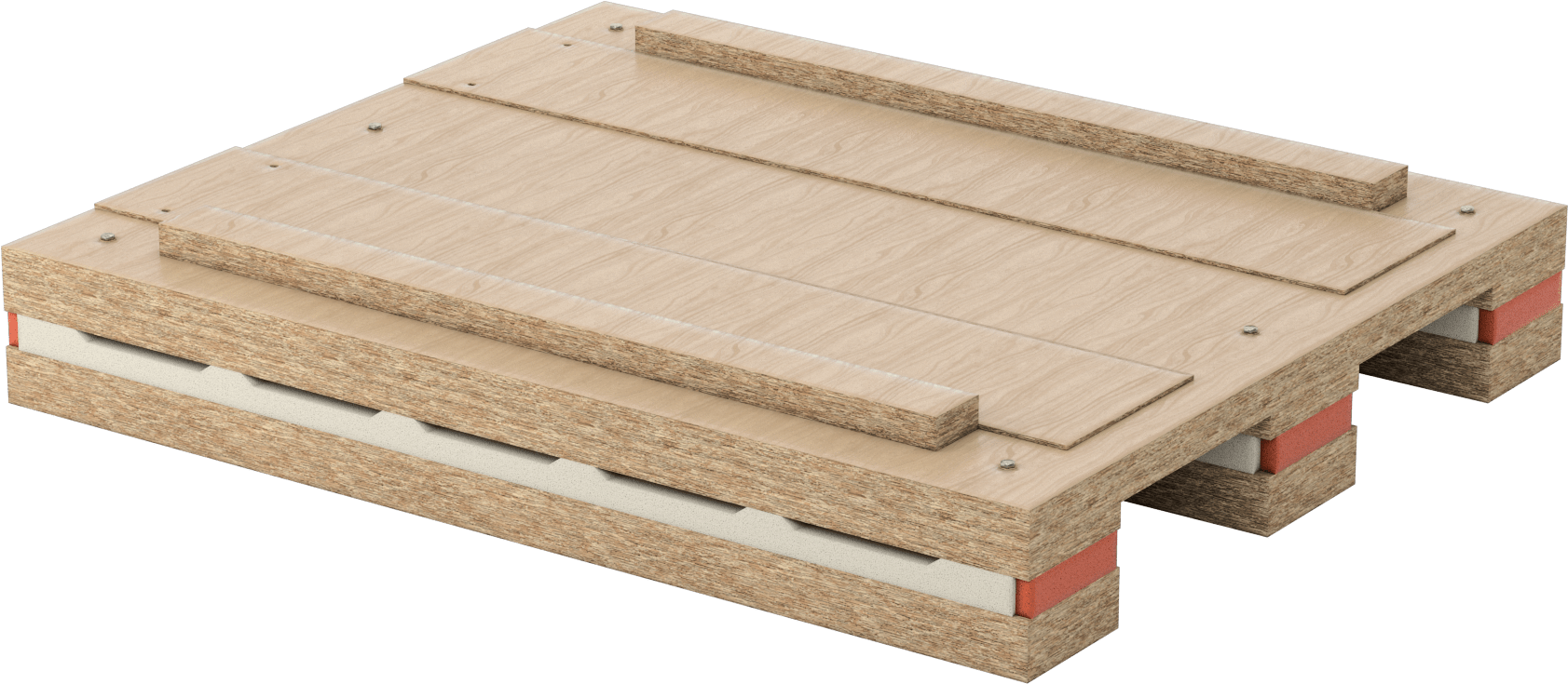 Şok Emici Ahşap Palet, 40" Genişlik x 48" Derinlik x 6-1/2" Yükseklik