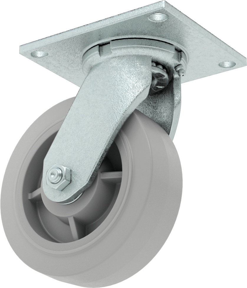5-1/2" x 5" Montaj Plakalı Tekerlek, Samson, 6 inç Çapında Gri Kauçuk Tekerlekli Döner Tekerlek — 6", Levha, Döner