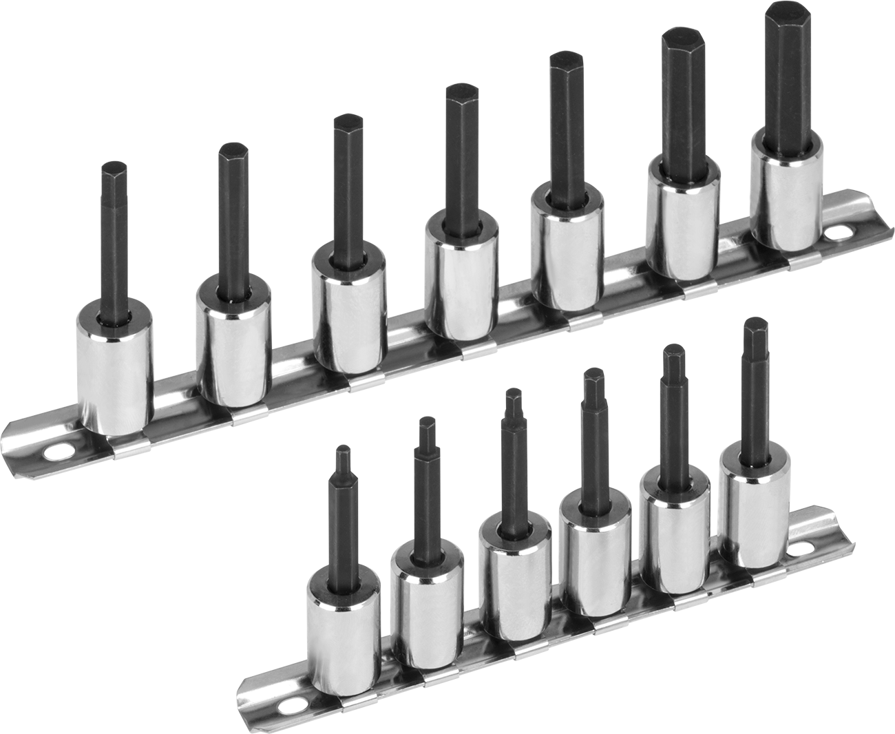 13 Parça Altıgen Uçlu Soket Seti, 3/8" Kare Tahrik — 3⁄8", Uç, 1⁄8", 5⁄32", 3⁄16", 7⁄32", 1⁄4", 5⁄16", 3⁄8", 4 mm, 5 mm, 6 mm, 7 mm, 8 mm…