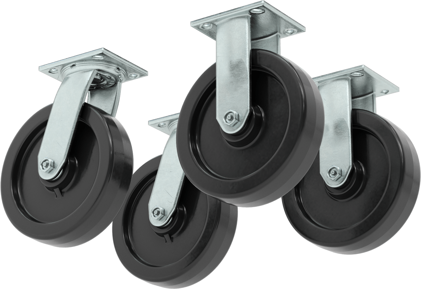 8" Çap x 2" Genişlik Kauçuk Tekerlekli, 4'lü Set — Levha, 8", 9 3⁄4"