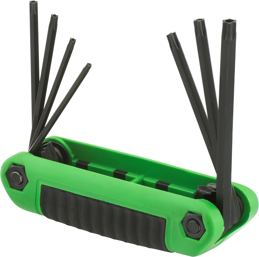 Ultra-Grip Katlanabilir Sabotaj Dirençli Torx L-Anahtar Seti, 7 Boyut, 4-1/4" Uzunlukta Yeşil Plastik Sap — Katlanabilir, Ultra Grip, 7
